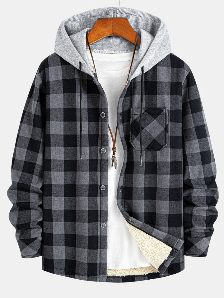 Teddy Lined Plaid Hooded Shirt