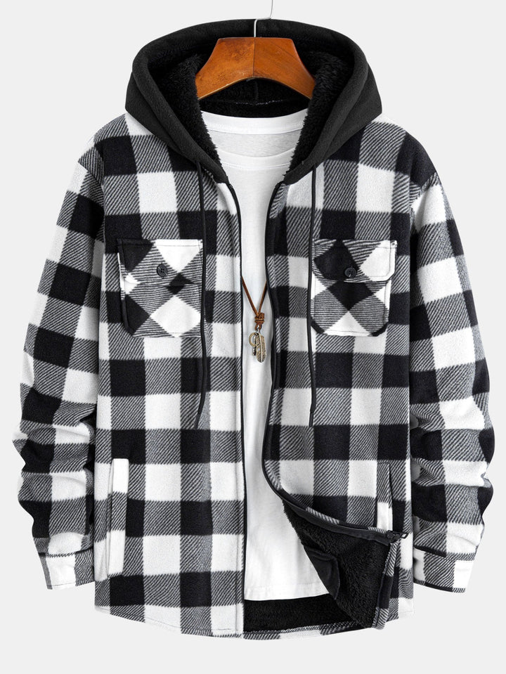Flannel Fleece Lined Zip Up Hooded Shirt