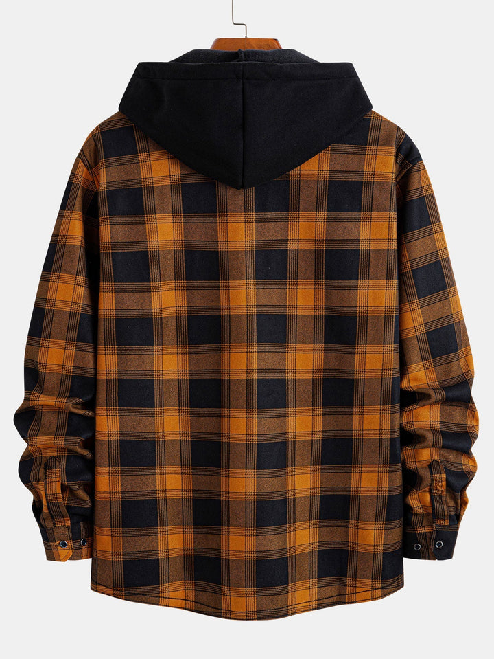 Flannel Fleece Lined Hooded Shirt With Pockets