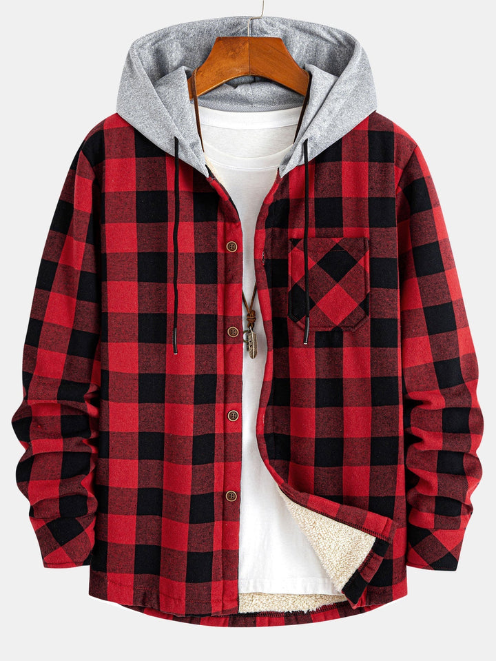Teddy Lined Plaid Hooded Shirt