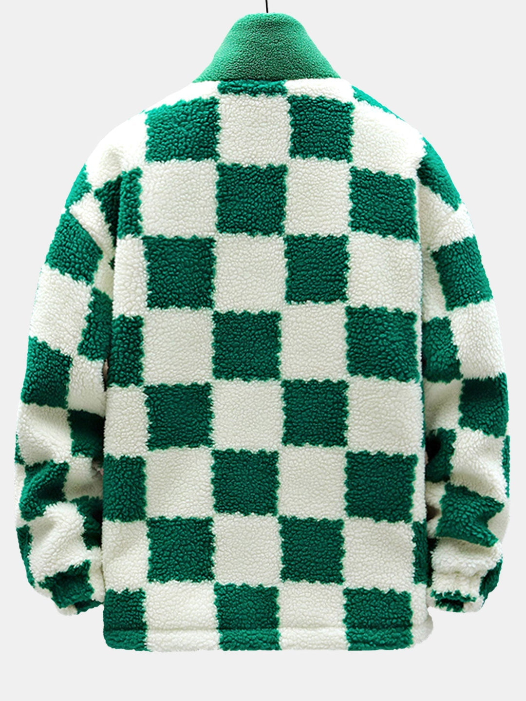 Teddy Fleece Checkerboard Stand Collar Jacket