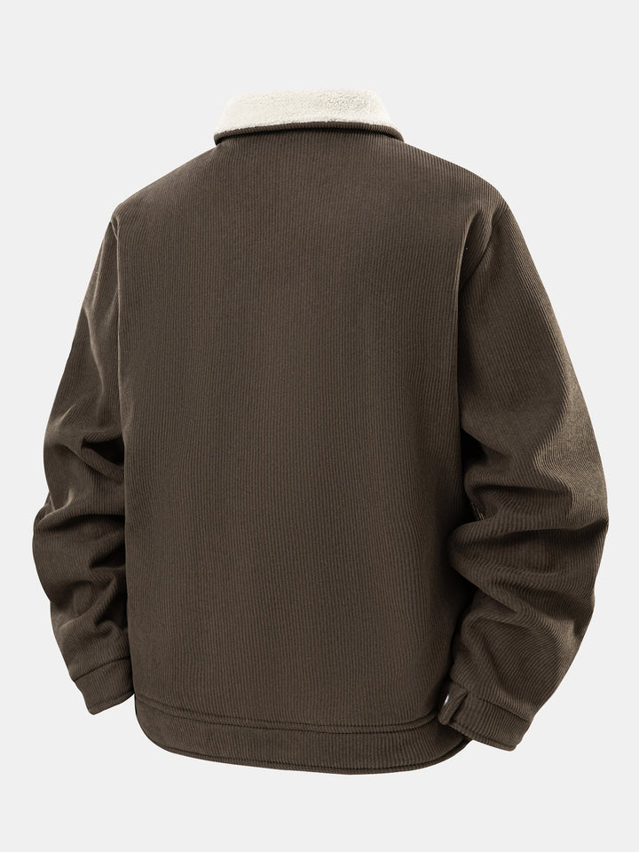 Teddy Lined Zipper Corduroy Jacket