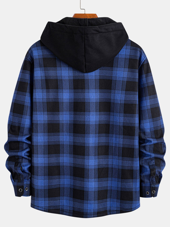 Flannel Fleece Lined Hooded Shirt With Pockets