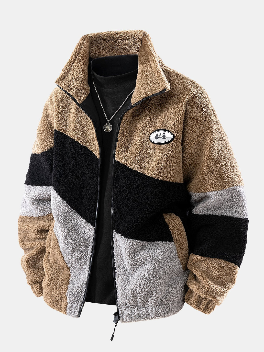 Color Block Teddy Zip-Up Jacket