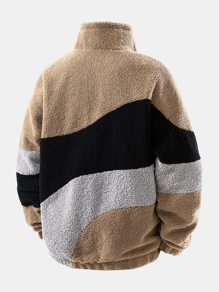 Color Block Teddy Zip-Up Jacket