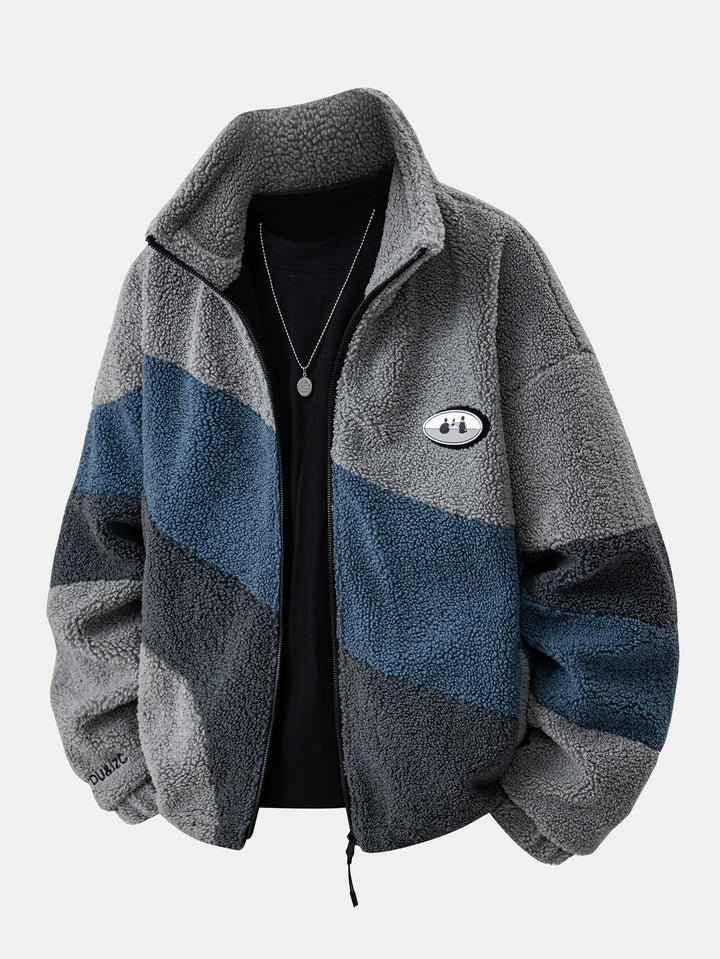 Color Block Teddy Zip-Up Jacket
