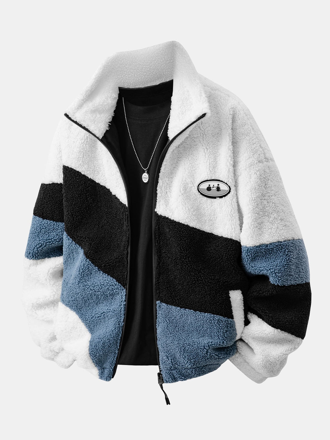 Color Block Teddy Zip-Up Jacket