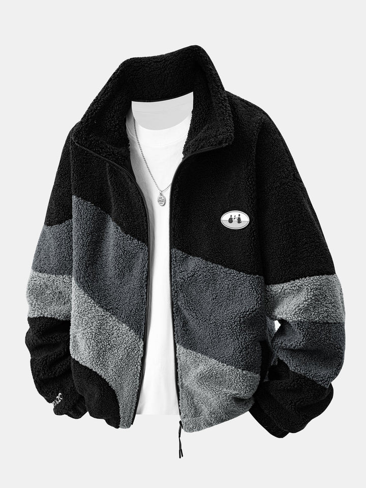 Color Block Teddy Zip-Up Jacket