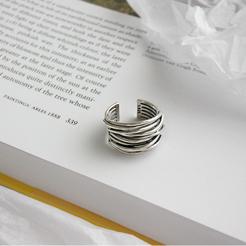 Layered Adjustable Silver Ring