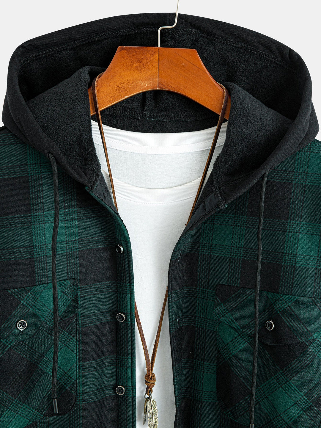 Flannel Fleece Lined Hooded Shirt With Pockets