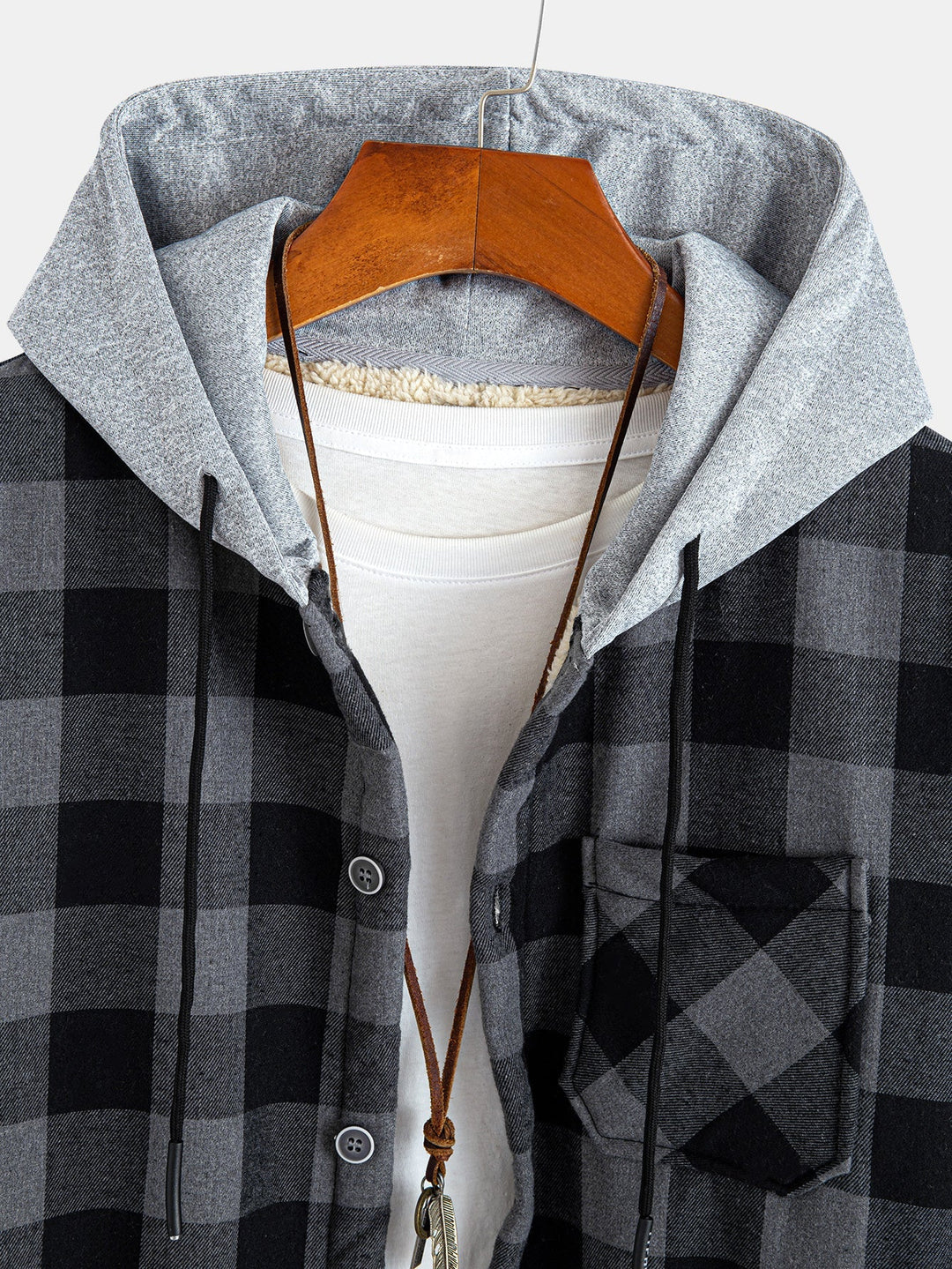 Teddy Lined Plaid Hooded Shirt