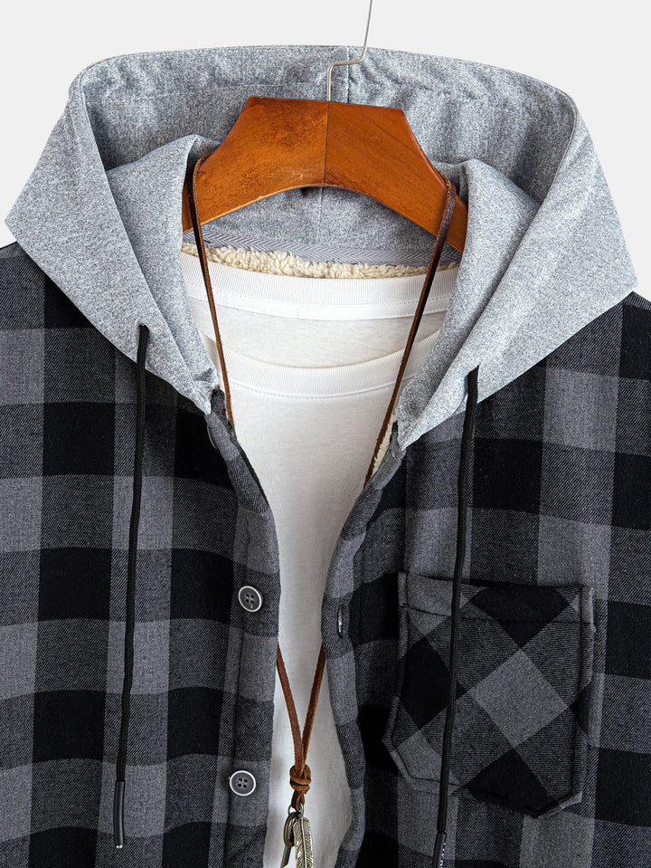 Teddy Lined Plaid Hooded Shirt