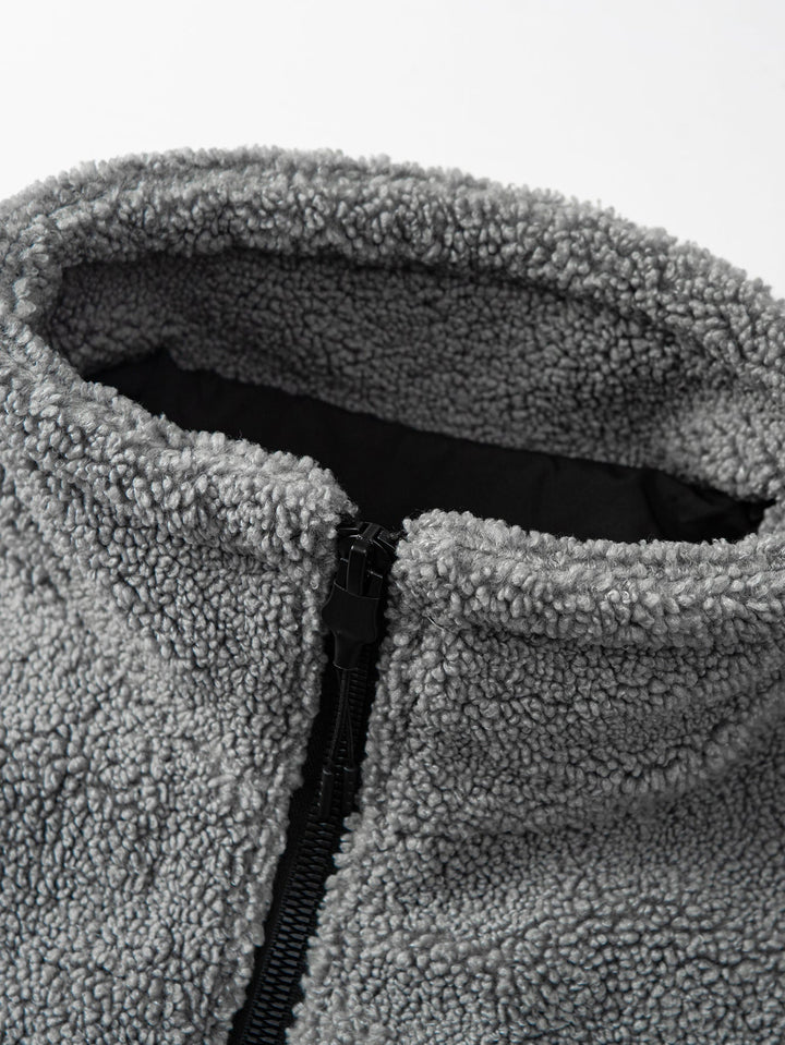 Color Block Teddy Zip-Up Jacket