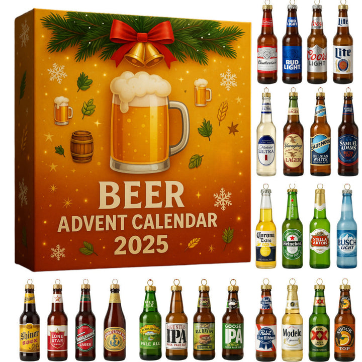 Beer Advent Calendar 2025 | 24 Mini Beer Bottle Christmas Tree Ornaments