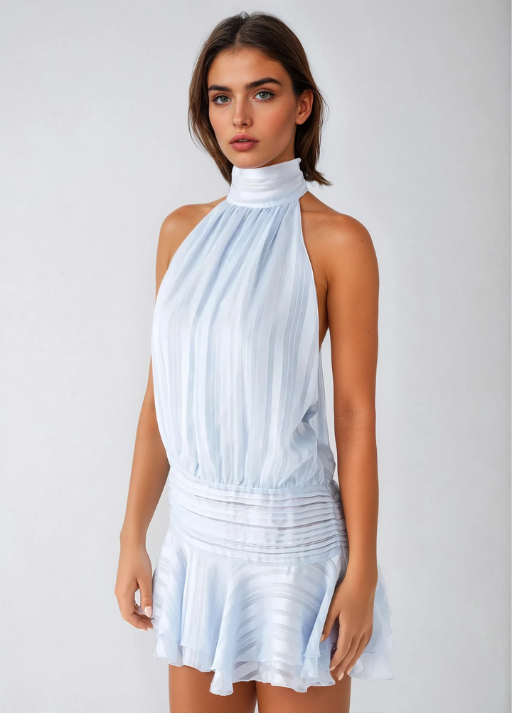 SERENELLA Beaded Waist Chiffon Mini Dress