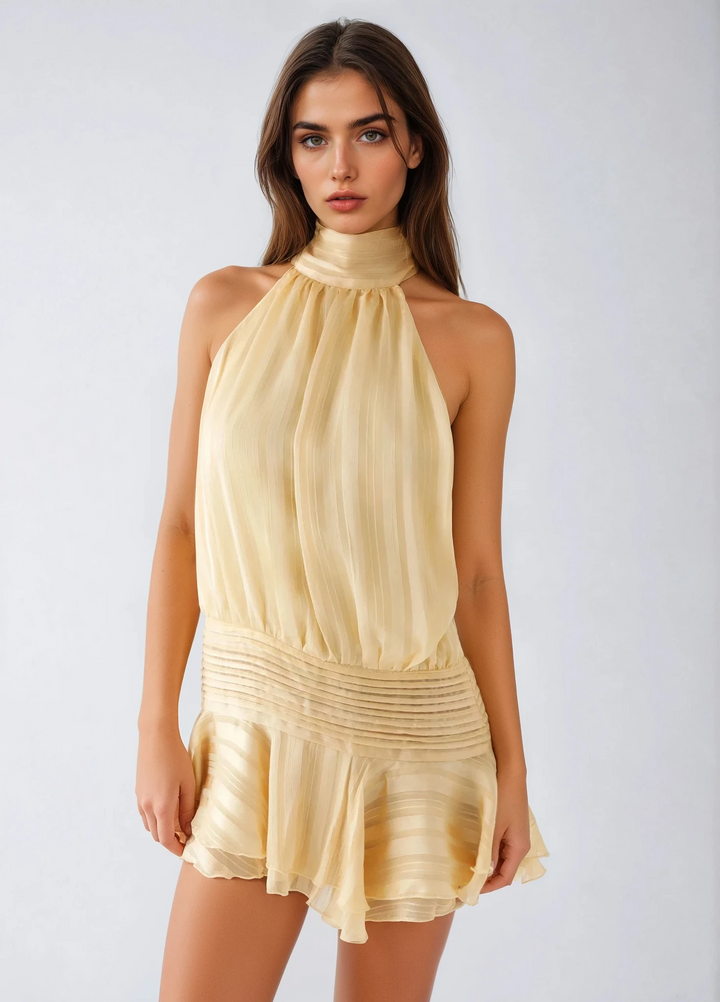 SERENELLA Beaded Waist Chiffon Mini Dress