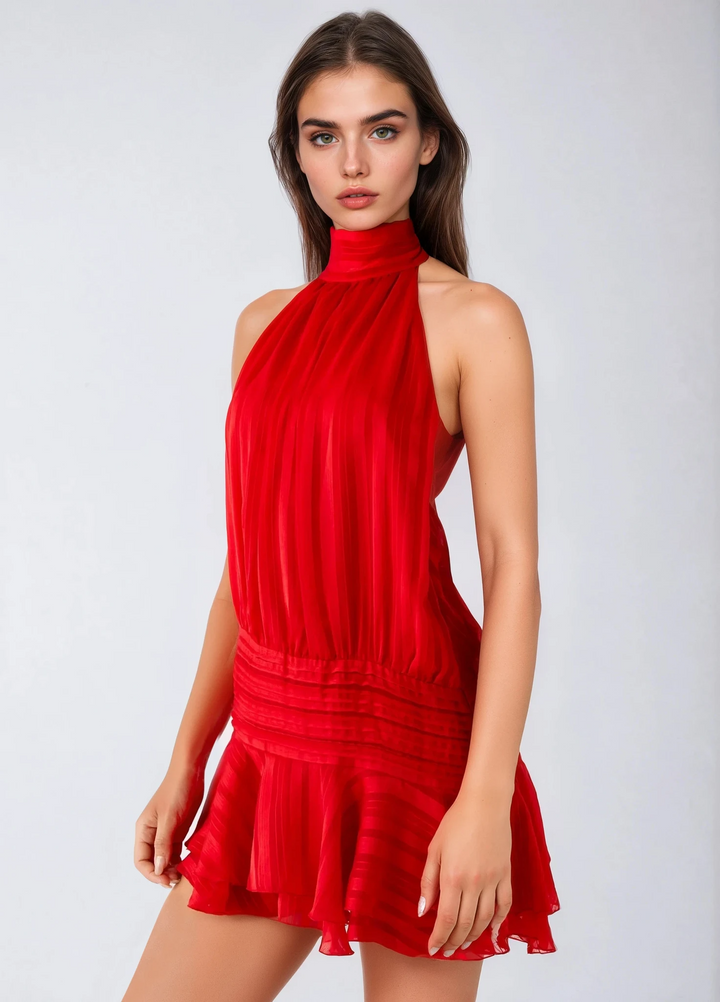 SERENELLA Beaded Waist Chiffon Mini Dress