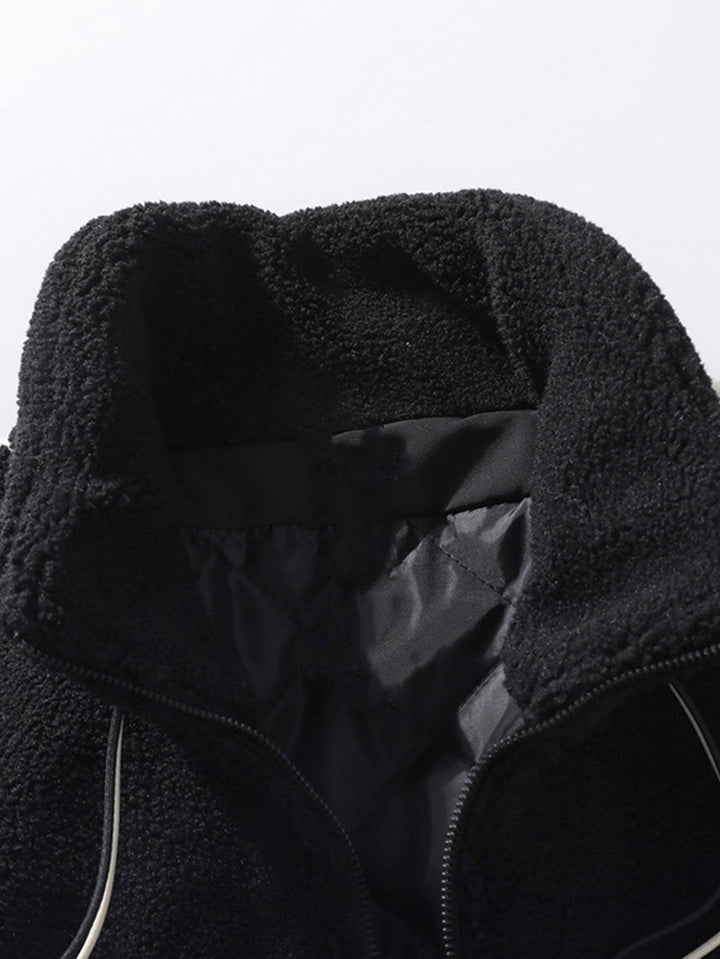 Teddy Fleece Checkerboard Stand Collar Jacket