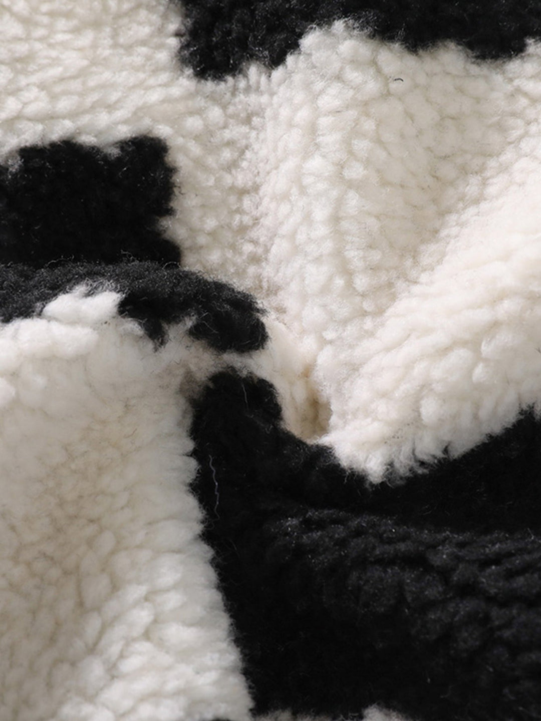 Teddy Fleece Checkerboard Stand Collar Jacket