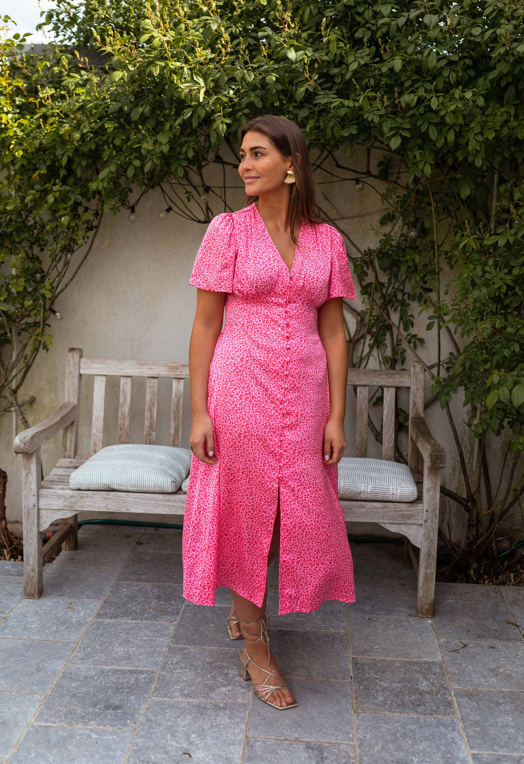 Rosanna | Pink Leopard Midi Dress