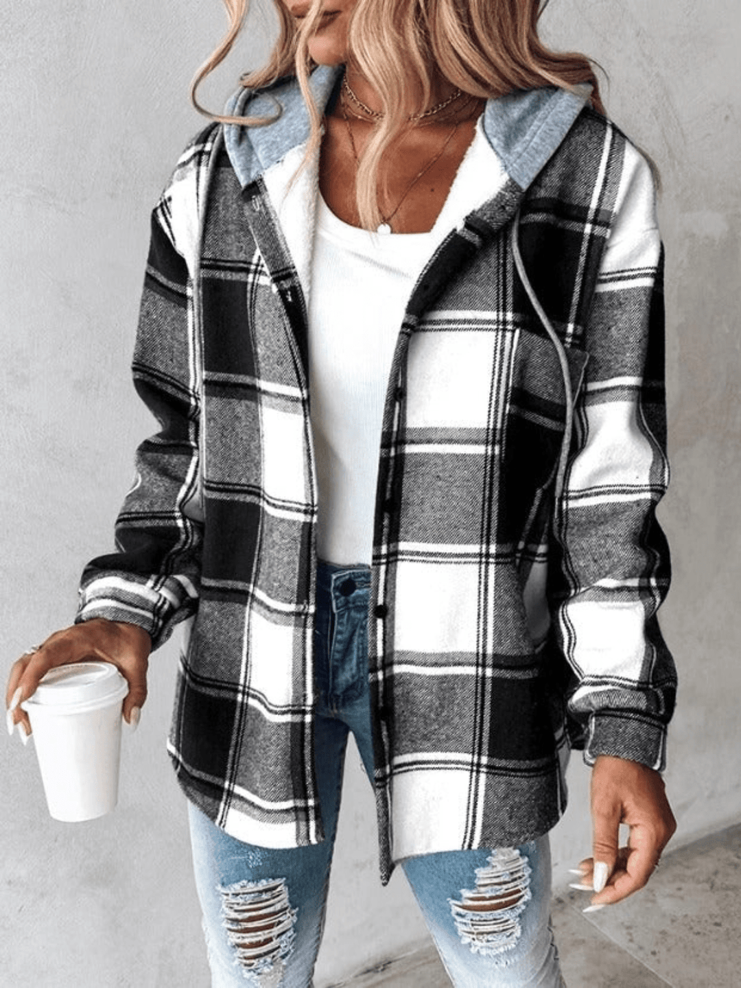 Estefanía | Checked Hoodie Blouse