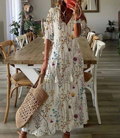 Bianca | Vintage Boho V-Neck Maxi Dress