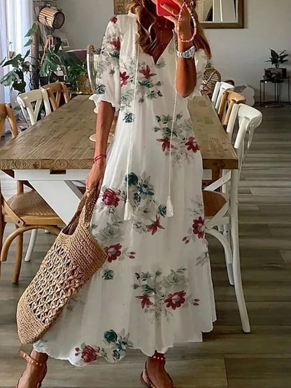 Bianca | Vintage Boho V-Neck Maxi Dress